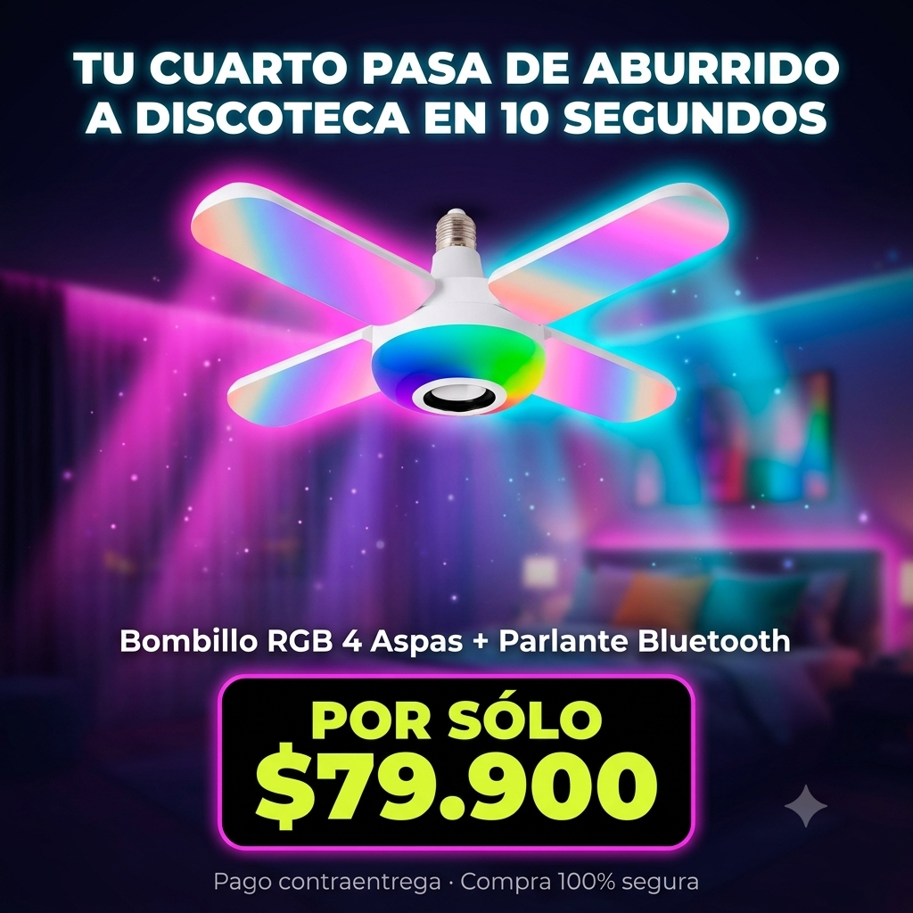 BOMBILLO PARLANTE RGB - ¡Tu cuarto, tus reglas. Crea la atmósfera perfecta para jugar, relajarte o festejar con un solo clic!