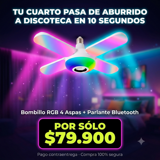 BOMBILLO PARLANTE RGB - ¡Tu cuarto, tus reglas. Crea la atmósfera perfecta para jugar, relajarte o festejar con un solo clic!