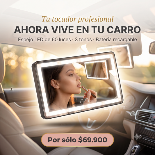 ESPEJO LED PARA CARRO - ¡Eleva tu rutina de belleza. Tu tocador personal, ahora sobre ruedas!