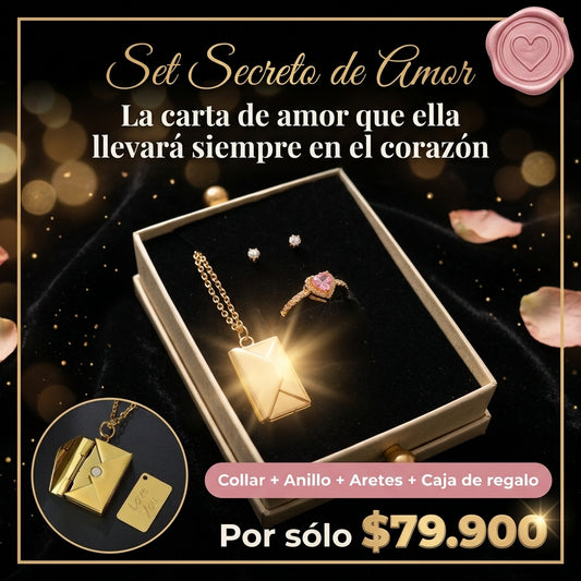 Carta Eterna - Set de collar sobre, anillo corazón y aretes
