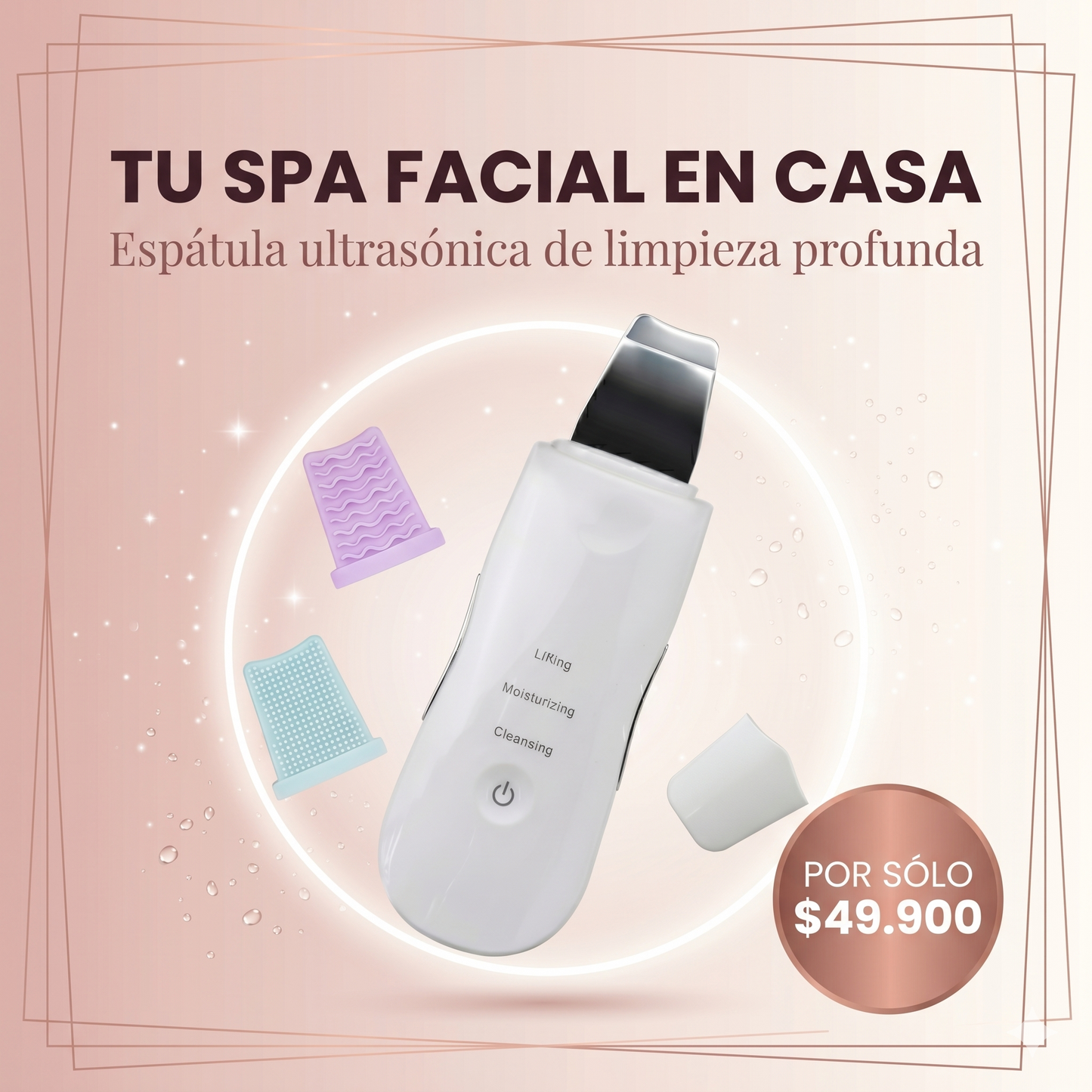 ESPATULA ULTRASÓNICA - ¡Elimina años de suciedad incrustada en minutos. Extrae la grasa, fulmina los puntos negros y luce una piel de cristal desde la primera pasada!