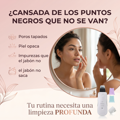 ESPATULA ULTRASÓNICA - ¡Elimina años de suciedad incrustada en minutos. Extrae la grasa, fulmina los puntos negros y luce una piel de cristal desde la primera pasada!
