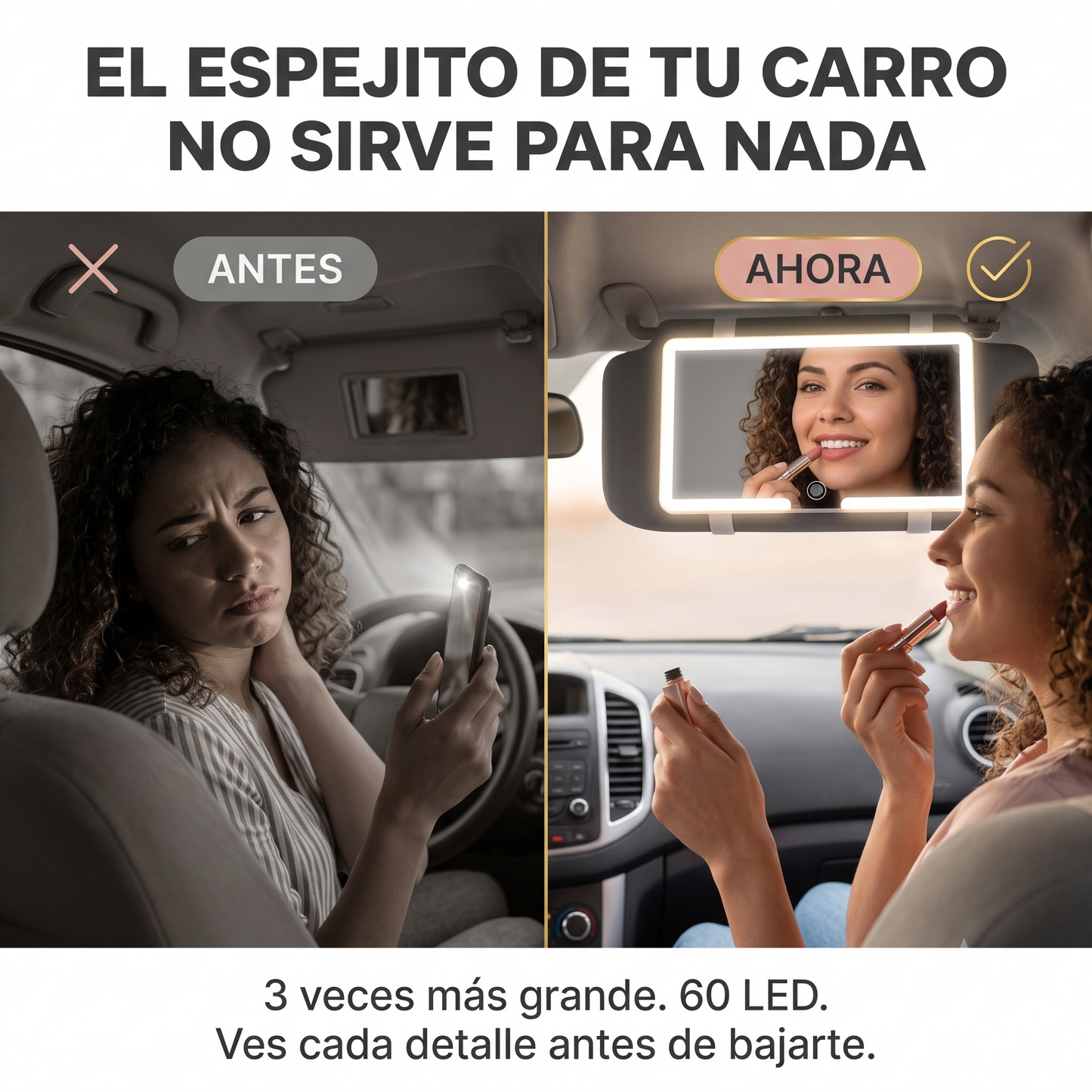 ESPEJO LED PARA CARRO - ¡Eleva tu rutina de belleza. Tu tocador personal, ahora sobre ruedas!