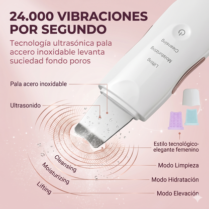 ESPATULA ULTRASÓNICA - ¡Elimina años de suciedad incrustada en minutos. Extrae la grasa, fulmina los puntos negros y luce una piel de cristal desde la primera pasada!