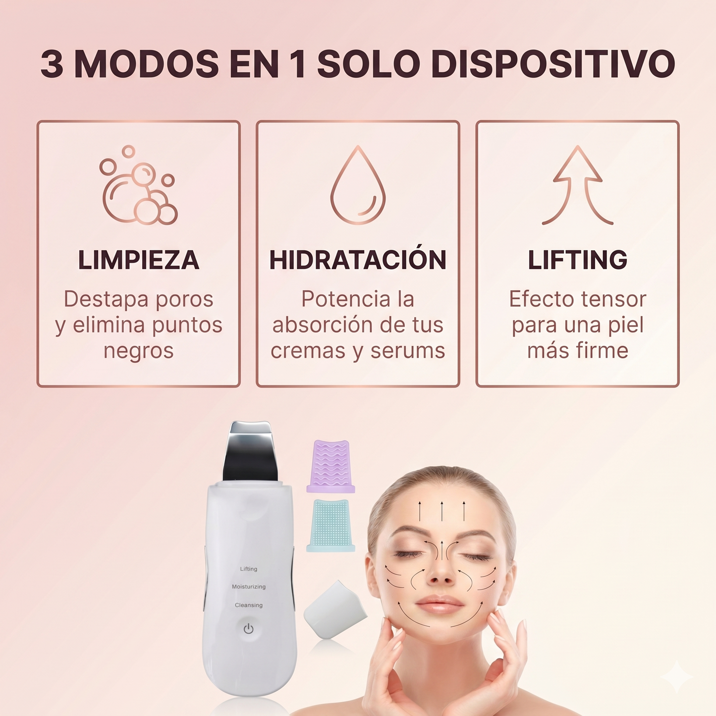 ESPATULA ULTRASÓNICA - ¡Elimina años de suciedad incrustada en minutos. Extrae la grasa, fulmina los puntos negros y luce una piel de cristal desde la primera pasada!