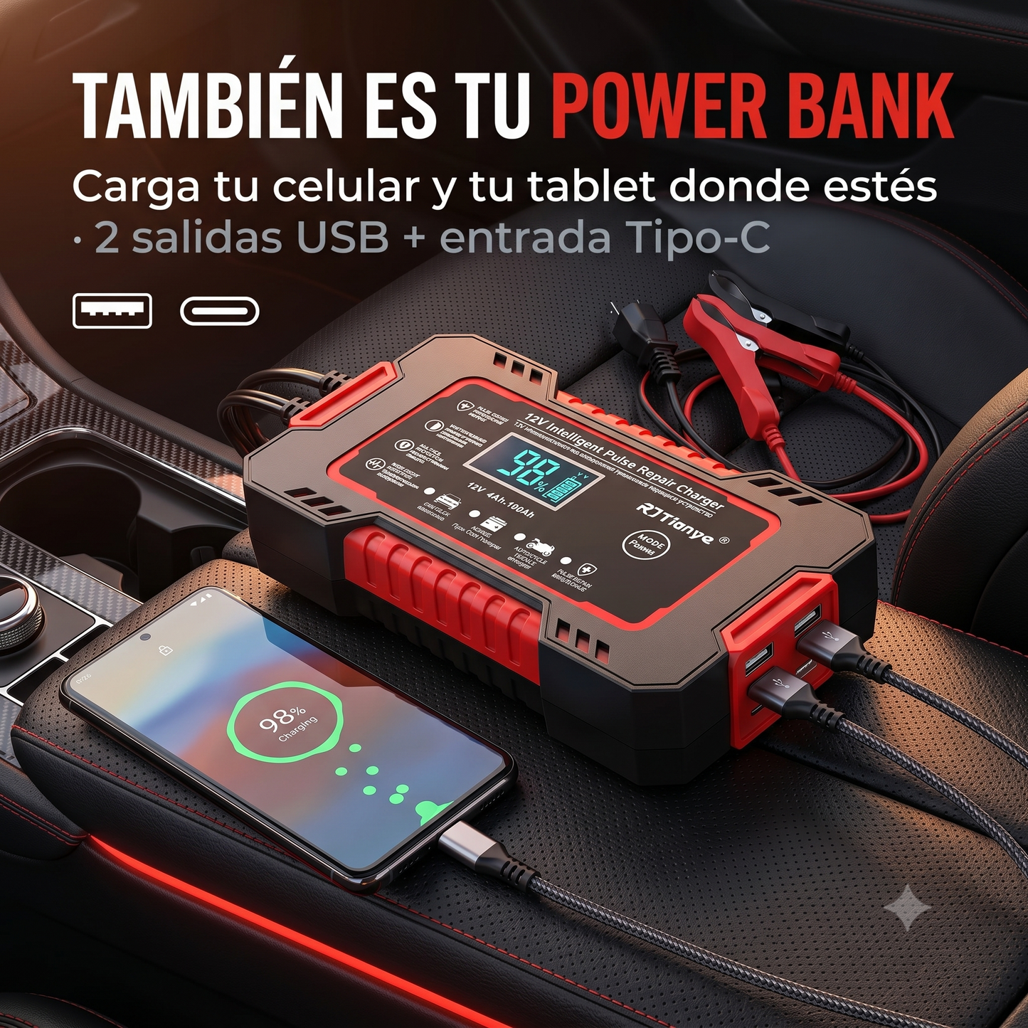 Poder absoluto e independiente. 12V de potencia bruta para dominar cualquier emergencia en el asfalto - INICIADOR DE BATERÍA PORTÁTIL