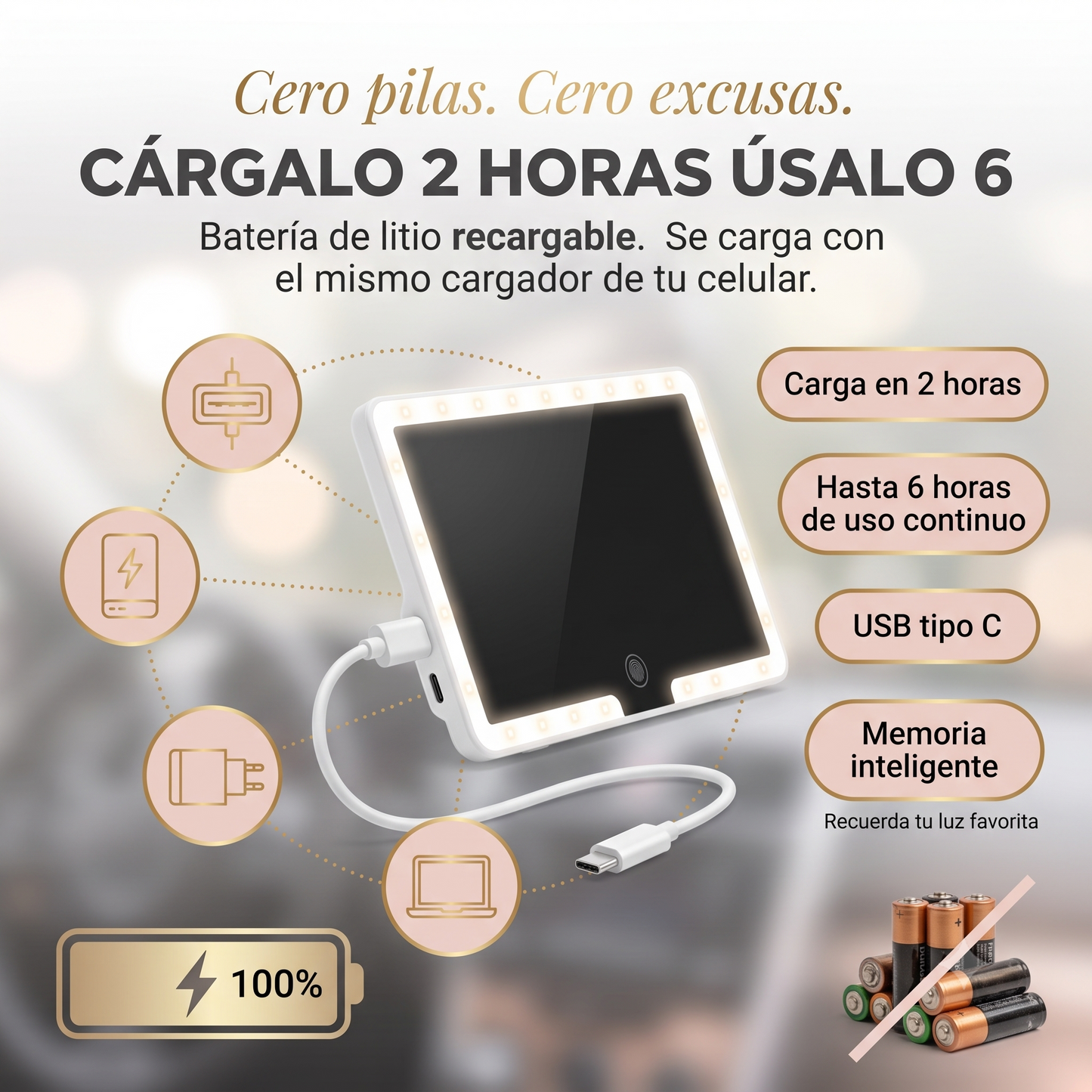 ESPEJO LED PARA CARRO - ¡Eleva tu rutina de belleza. Tu tocador personal, ahora sobre ruedas!