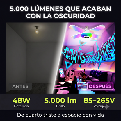 BOMBILLO PARLANTE RGB - ¡Tu cuarto, tus reglas. Crea la atmósfera perfecta para jugar, relajarte o festejar con un solo clic!