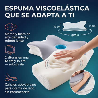 CerviCalm - ¡La almohada ortopédica con diseño mariposa que alinea tu columna y libera la presión cervical sin necesidad de masajes ni analgésicos!