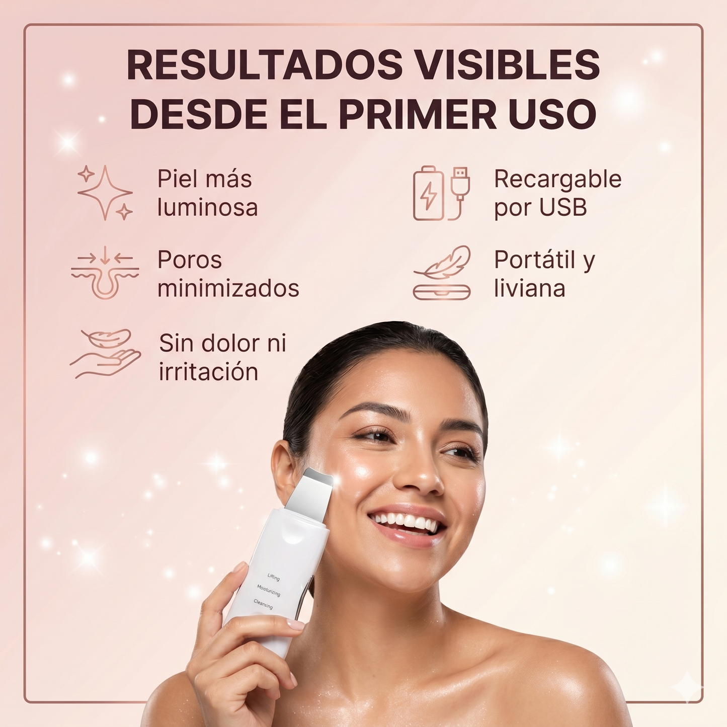 ESPATULA ULTRASÓNICA - ¡Elimina años de suciedad incrustada en minutos. Extrae la grasa, fulmina los puntos negros y luce una piel de cristal desde la primera pasada!