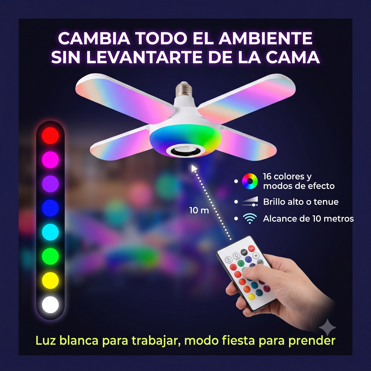 BOMBILLO PARLANTE RGB - ¡Tu cuarto, tus reglas. Crea la atmósfera perfecta para jugar, relajarte o festejar con un solo clic!