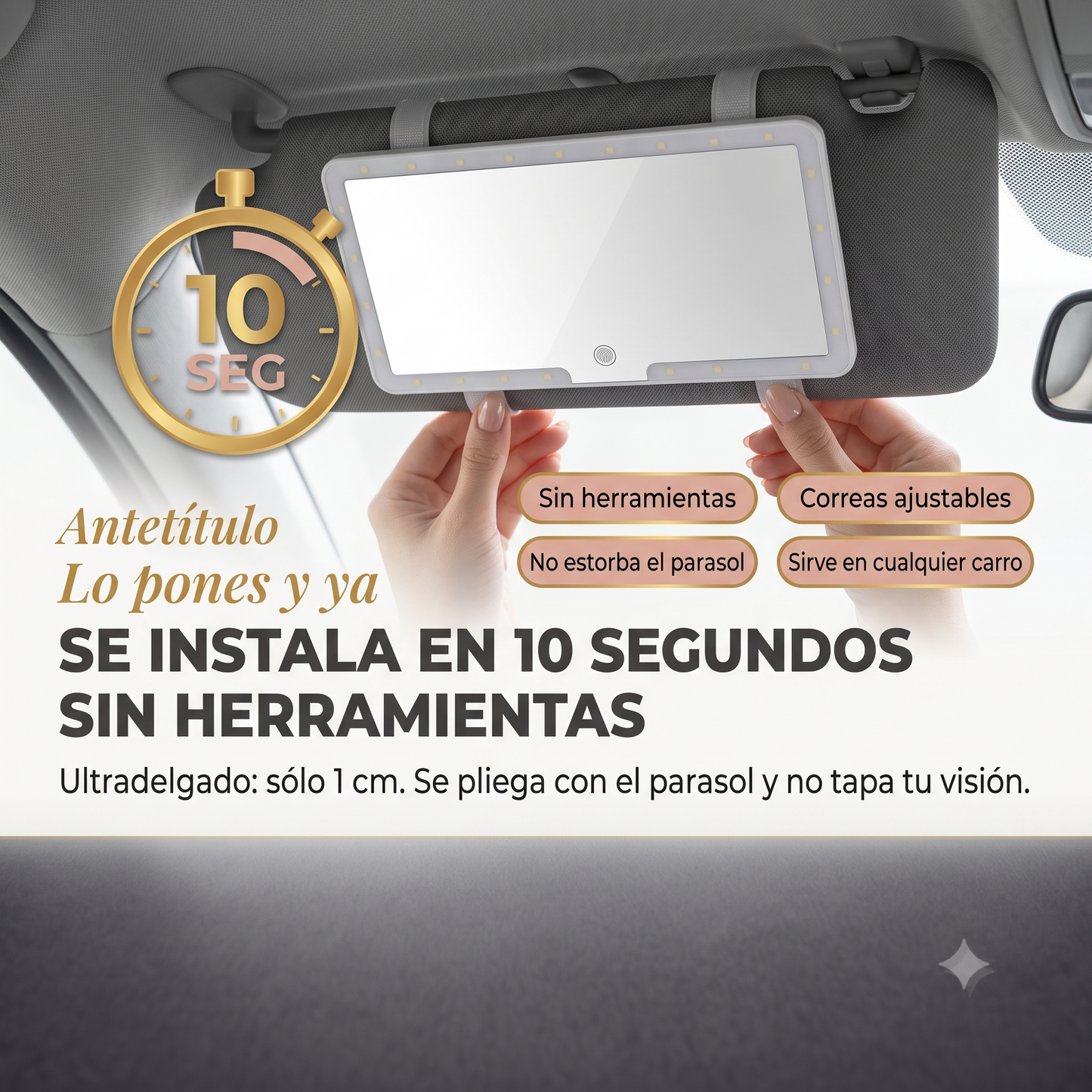 ESPEJO LED PARA CARRO - ¡Eleva tu rutina de belleza. Tu tocador personal, ahora sobre ruedas!