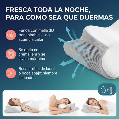 CerviCalm - ¡La almohada ortopédica con diseño mariposa que alinea tu columna y libera la presión cervical sin necesidad de masajes ni analgésicos!