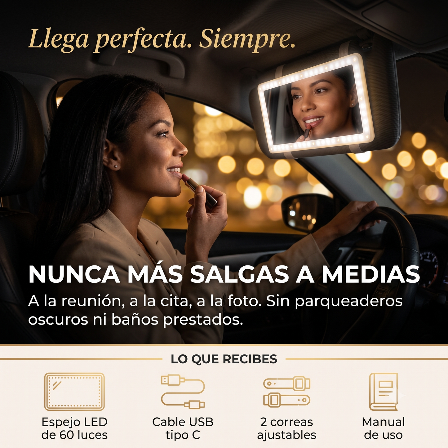 ESPEJO LED PARA CARRO - ¡Eleva tu rutina de belleza. Tu tocador personal, ahora sobre ruedas!