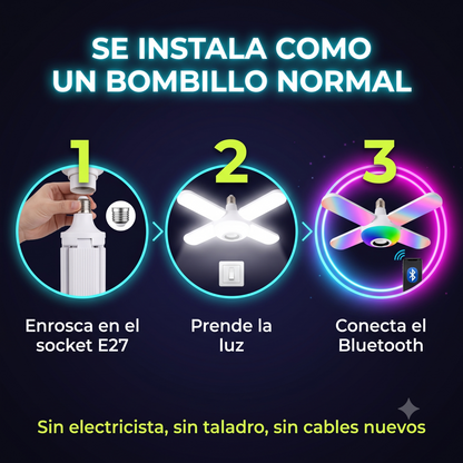 BOMBILLO PARLANTE RGB - ¡Tu cuarto, tus reglas. Crea la atmósfera perfecta para jugar, relajarte o festejar con un solo clic!