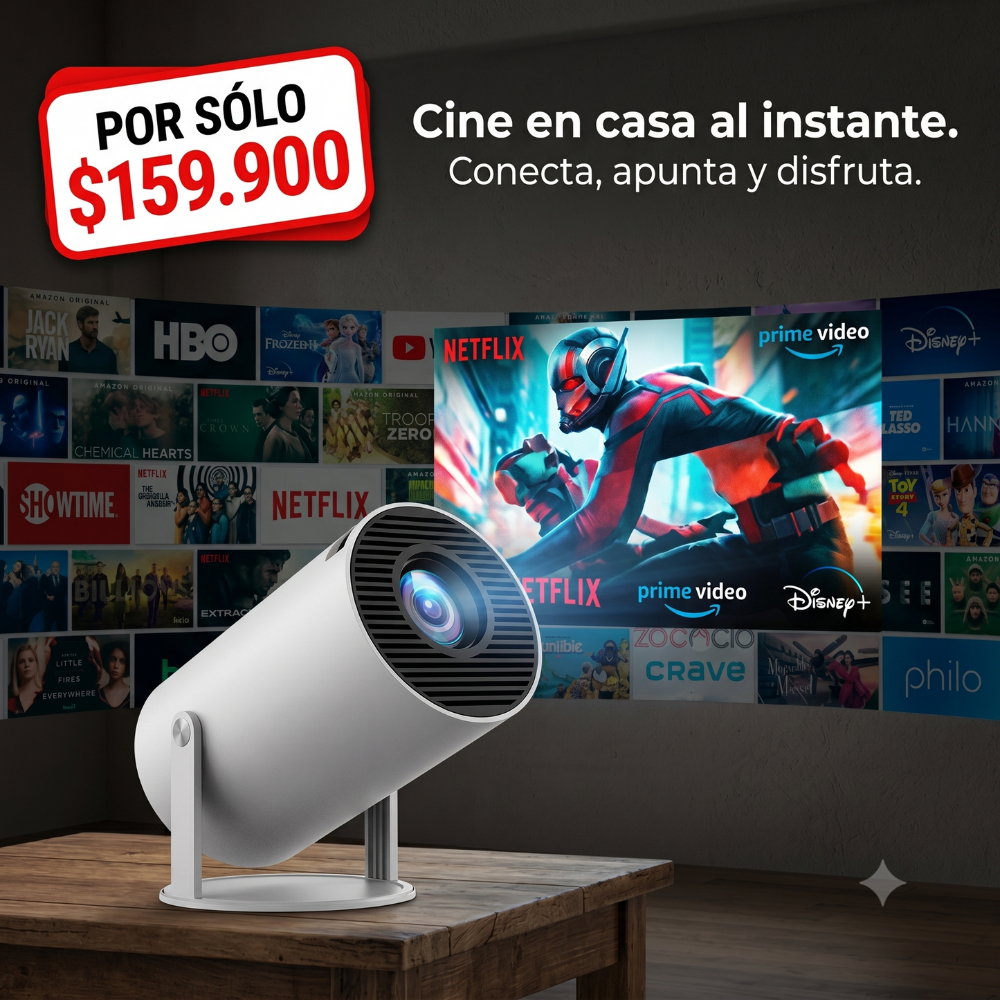 Proyector SmartVision Ultra HD - Tu Smart TV de 130" Portátil