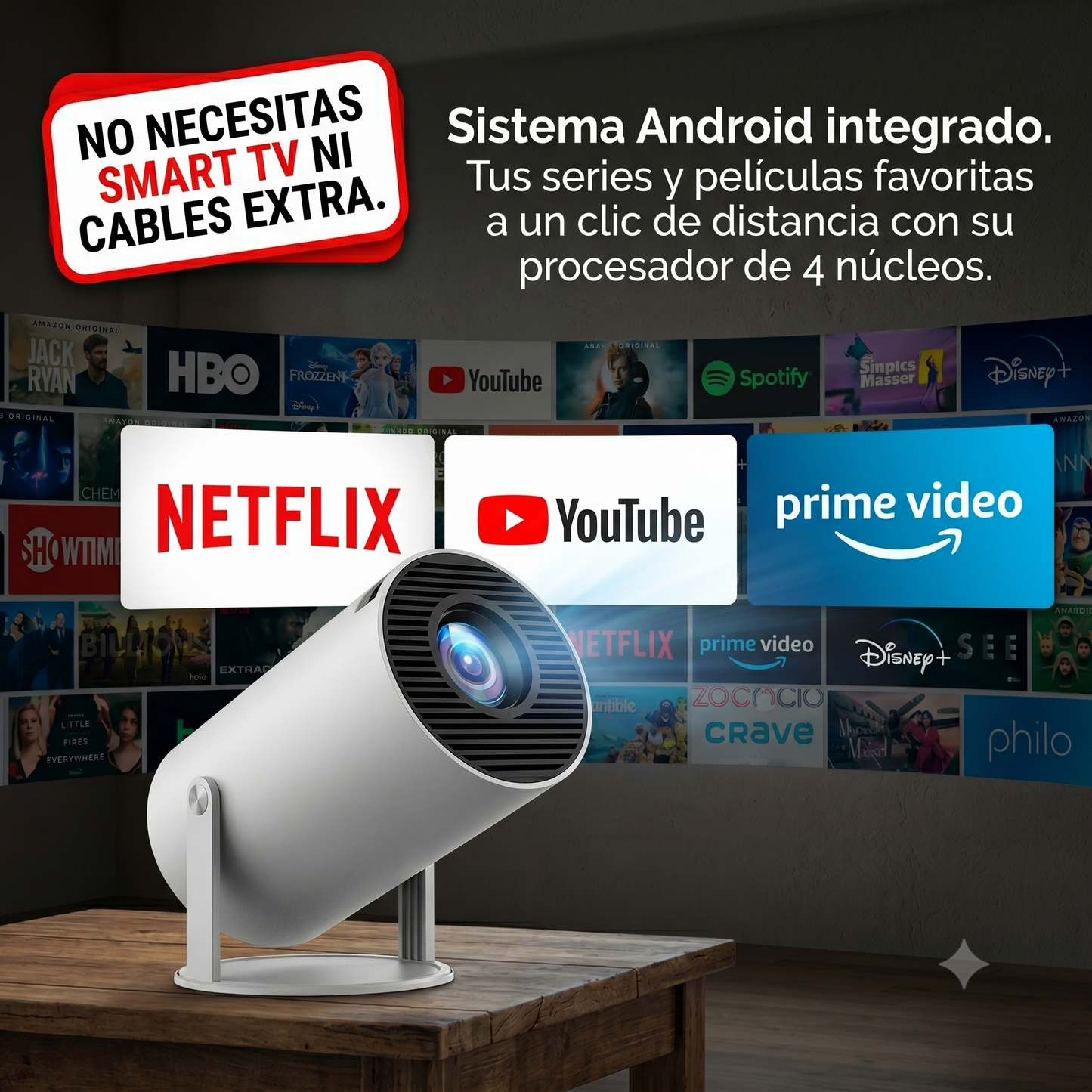 Proyector SmartVision Ultra HD - Tu Smart TV de 130" Portátil