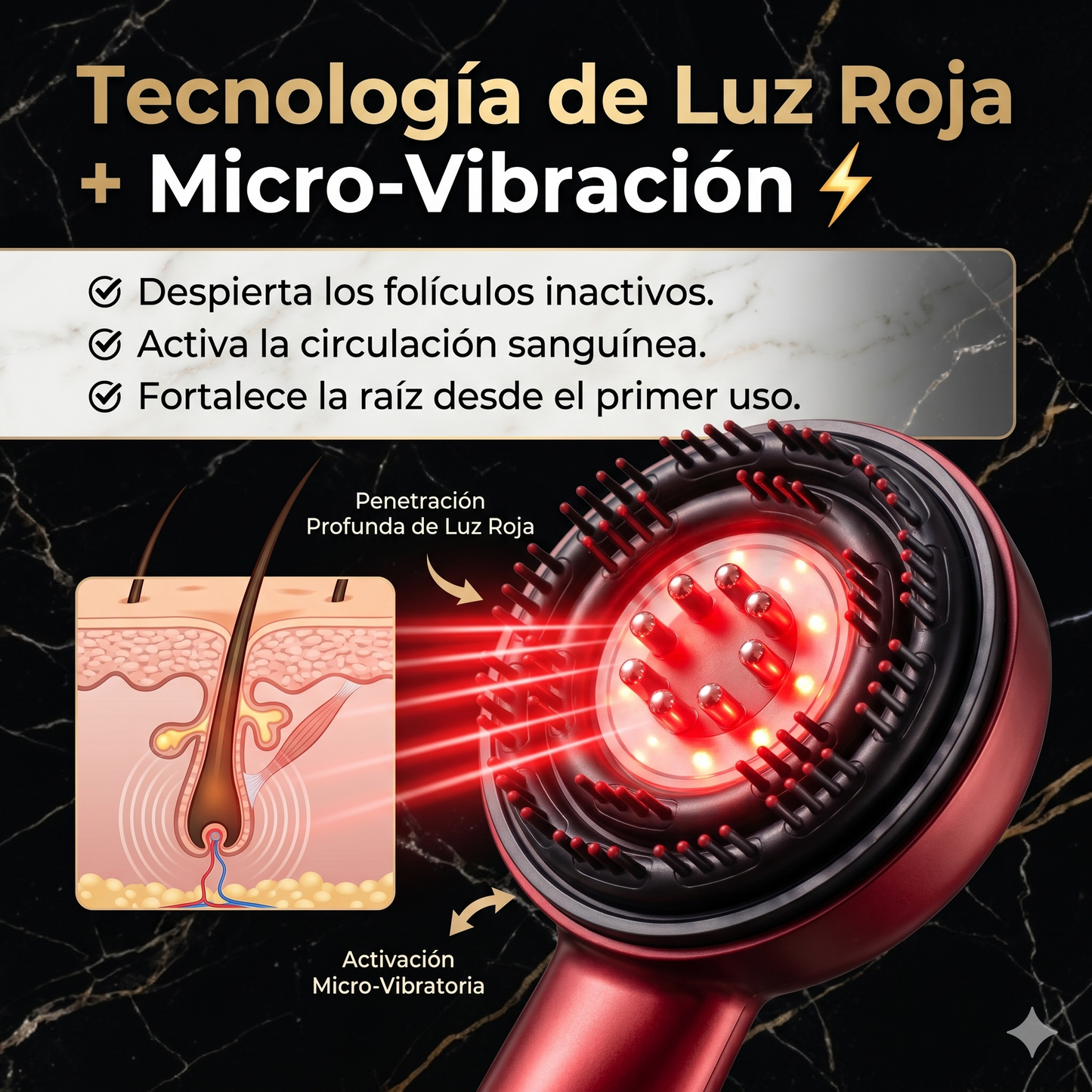 ¡Detén la caída y multiplica el crecimiento de tu cabello! - CEPILLO ELECTRICO ESTIMULADOR CAPILAR 3 EN 1