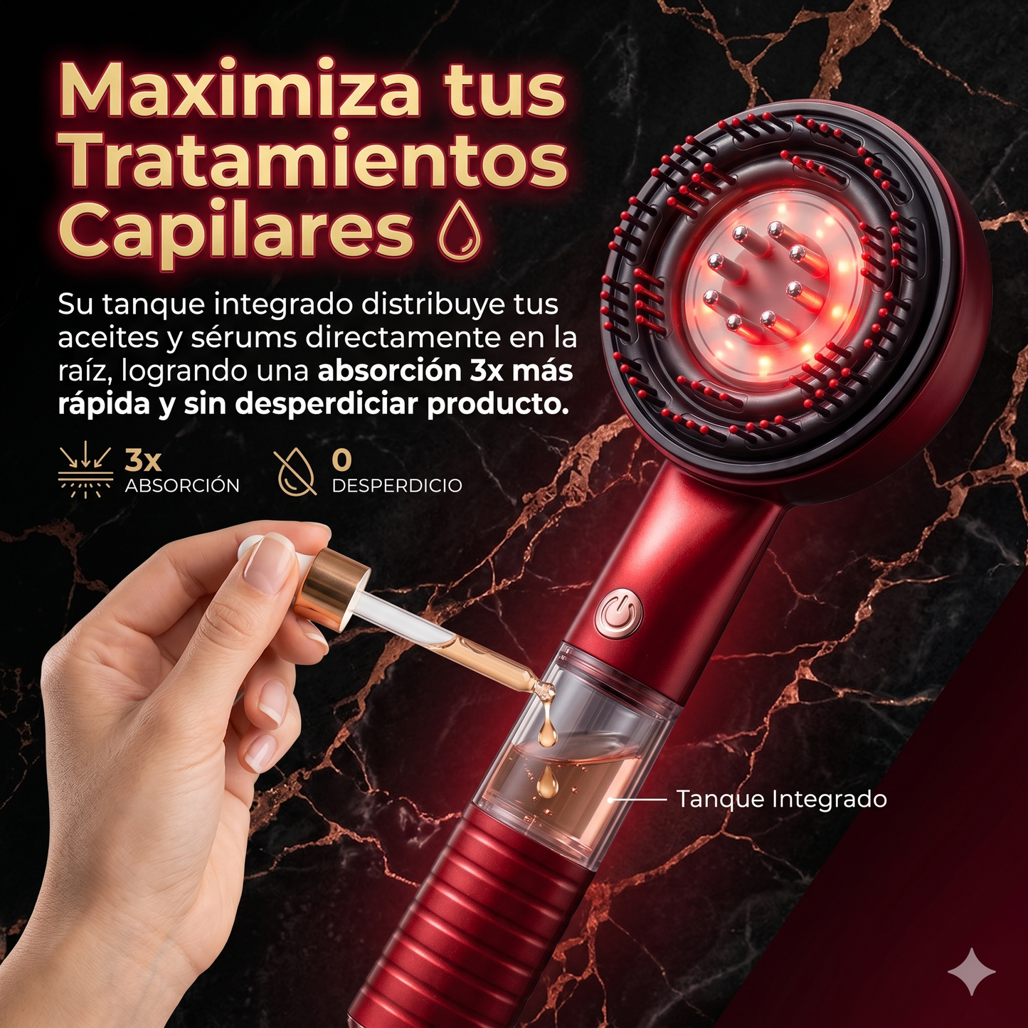 ¡Detén la caída y multiplica el crecimiento de tu cabello! - CEPILLO ELECTRICO ESTIMULADOR CAPILAR 3 EN 1