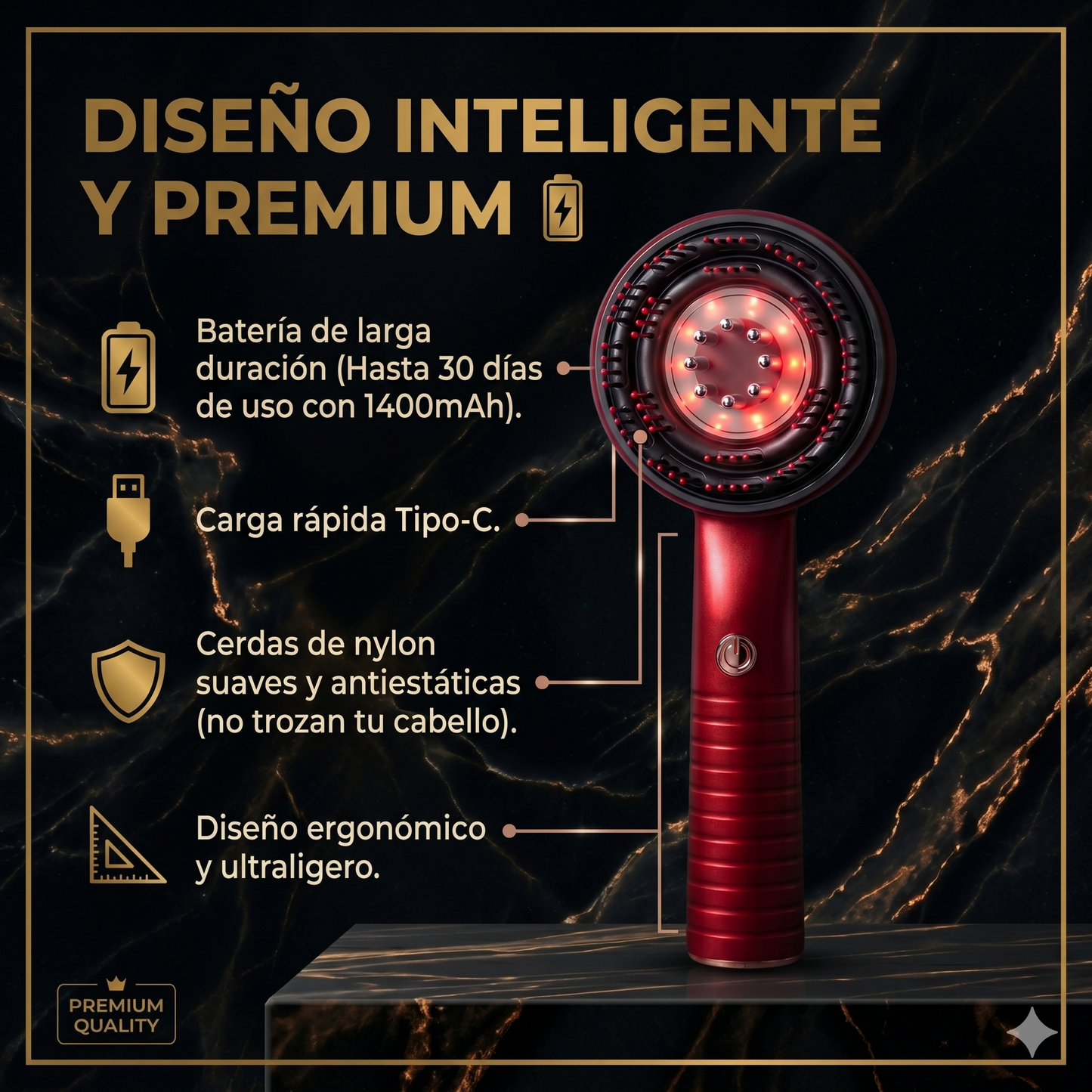 ¡Detén la caída y multiplica el crecimiento de tu cabello! - CEPILLO ELECTRICO ESTIMULADOR CAPILAR 3 EN 1
